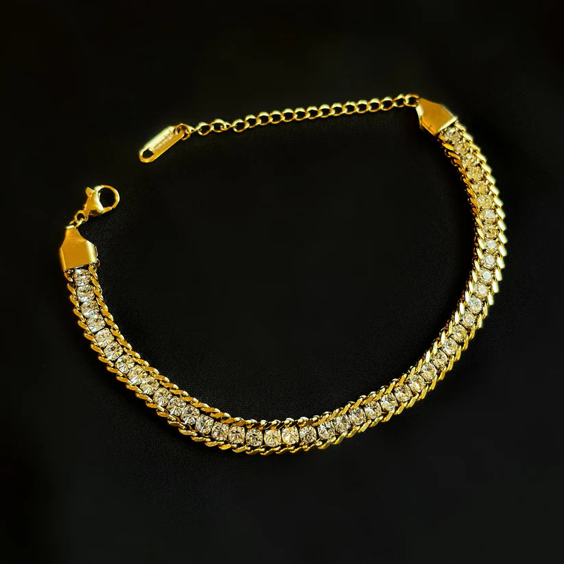 Gold Crystal Tennis Bracelet for Women – Adjustable Sparkling Rhinestone Chain