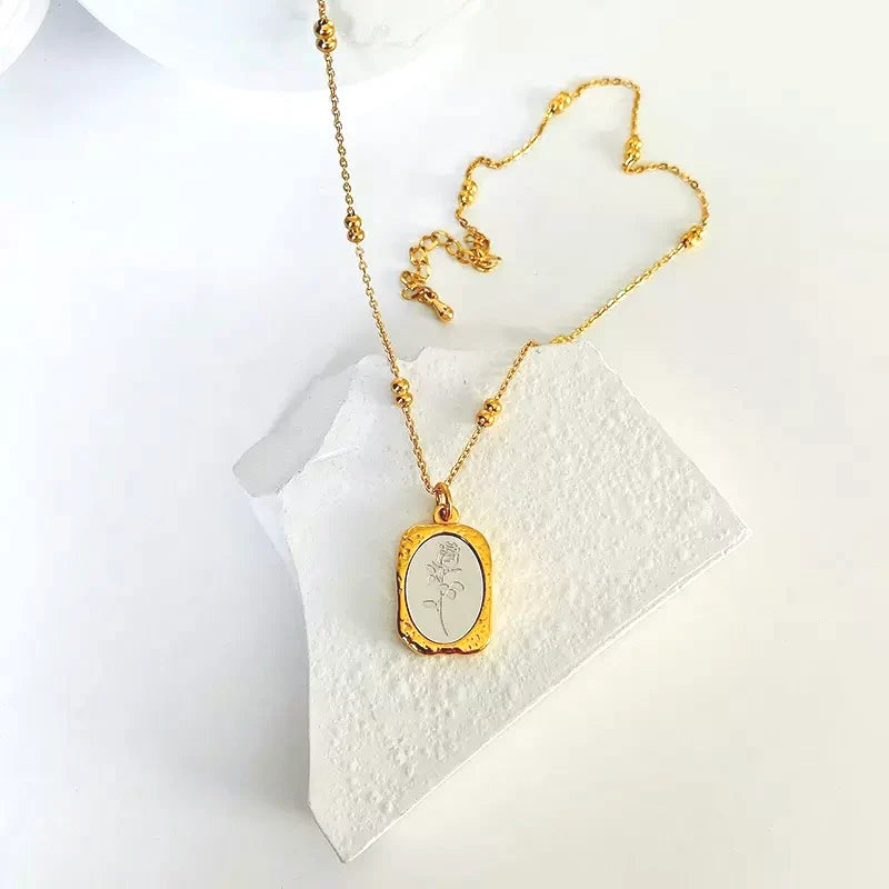 Gold Rose Pendant Necklace for Women – Vintage Floral Engraved Locket, Elegant Beaded Chain Jewelry Gift