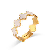 Gold Floral Band Ring for Women – Adjustable Enamel Ring in Black or White