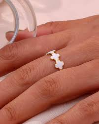Gold Floral Band Ring for Women – Adjustable Enamel Ring in Black or White